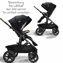 2in1 Kombi-Kinderwagen-Set Vinca bis 22 kg belastbar mit Teleskopschieber umsetzbare Sitzeinheit, Babywanne Ramble XL, Adapter, Regenschutz & Rückenpolster - Signature - Eclipse