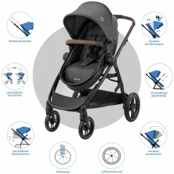 3in1 Kombi-Kinderwagen-Set Zelia S Trio bis 22 kg inkl. Babyschale CabrioFix S i-Size , Adapter, Wickeltasche & Regenschutz - Dark Grey - Kollektion 2025