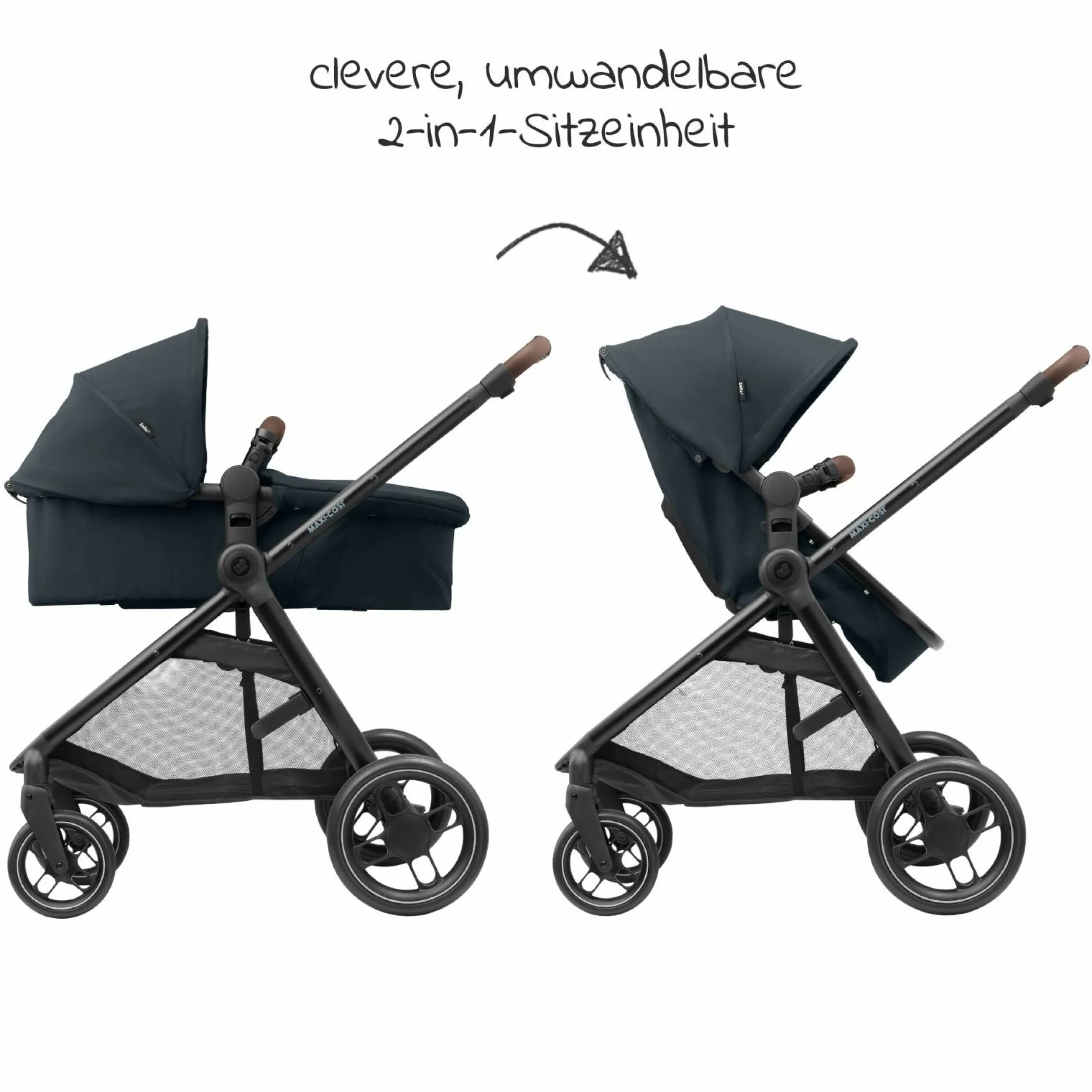 3-in-1 Kombi-Kinderwagen-Set Zelia³ inkl. Babyschale CabrioFix i-Size & Adapter, 22 kg - Essential Graphite - Kollektion 2024