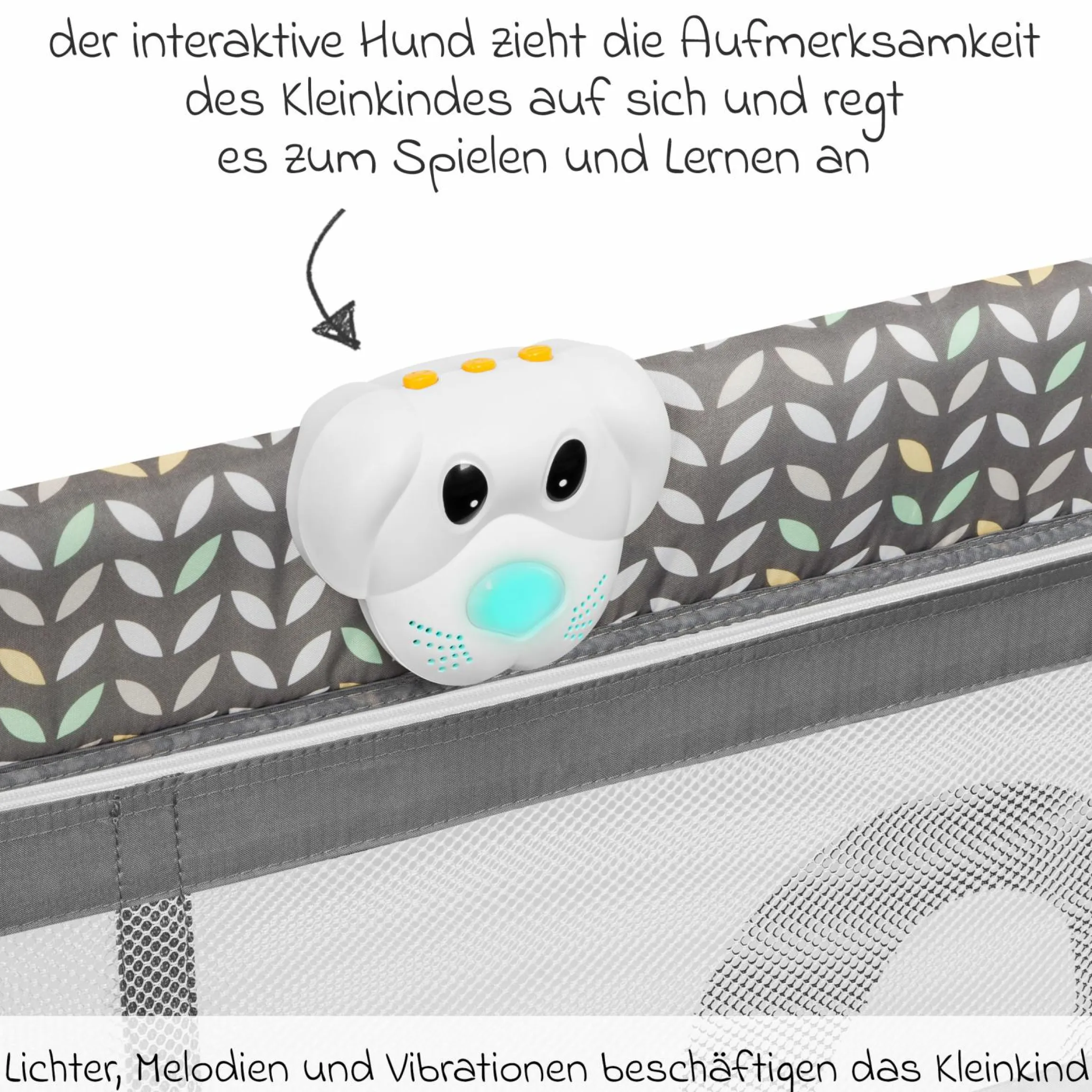 2in1 Reisebett & Laufgitter Sven Plus ab Geburt - 15 kg mit verstellbarem Einhang, 2 Räder, Einstieg, Wickeauflage , Windelablage, Mobile, Tragetasche, Sonnendach & Insektenschutz - Grey Scandi