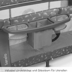 2in1 Reisebett & Laufgitter Sven Plus ab Geburt - 15 kg mit verstellbarem Einhang, 2 Räder, Einstieg, Wickeauflage , Windelablage, Mobile, Tragetasche, Sonnendach & Insektenschutz - Grey Concrete