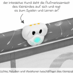2in1 Reisebett & Laufgitter Sven Plus ab Geburt - 15 kg mit verstellbarem Einhang, 2 Räder, Einstieg, Wickeauflage , Windelablage, Mobile, Tragetasche, Sonnendach & Insektenschutz - Grey Concrete