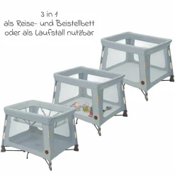 3-in-1 Reisebett Swift Reisebett, Beistellbett, Laufstall mit Matratze & Tragetasche nur 6,70 kg leicht - Beyound - Grey Eco - Kollektion 2025