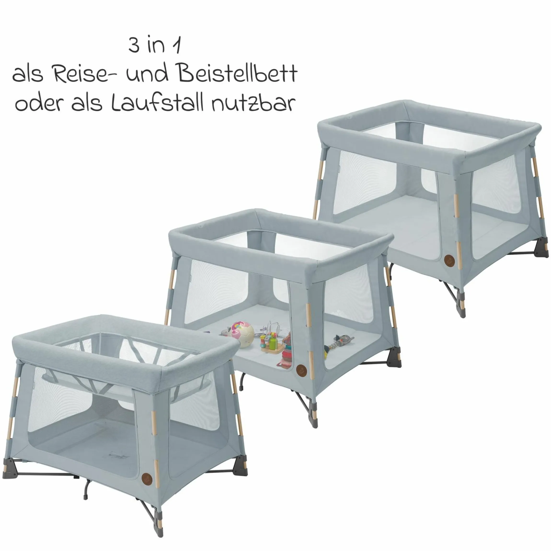 3-in-1 Reisebett Swift Reisebett, Beistellbett, Laufstall mit Matratze & Tragetasche nur 6,70 kg leicht - Beyound - Grey Eco - Kollektion 2025