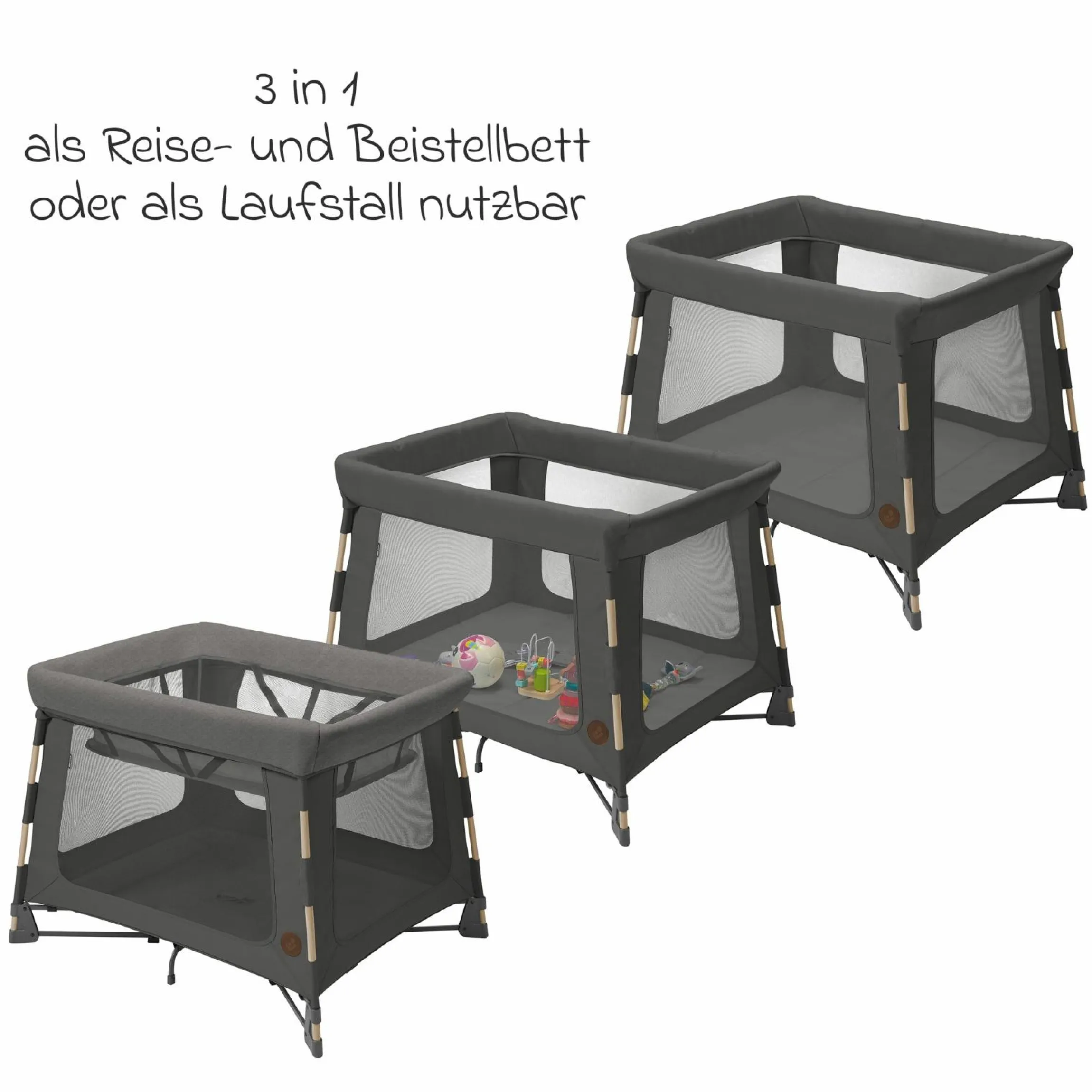 3-in-1 Reisebett Swift Reisebett, Beistellbett, Laufstall mit Matratze & Tragetasche nur 6,70 kg leicht - Beyound - Graphite Eco - Kollektion 2025