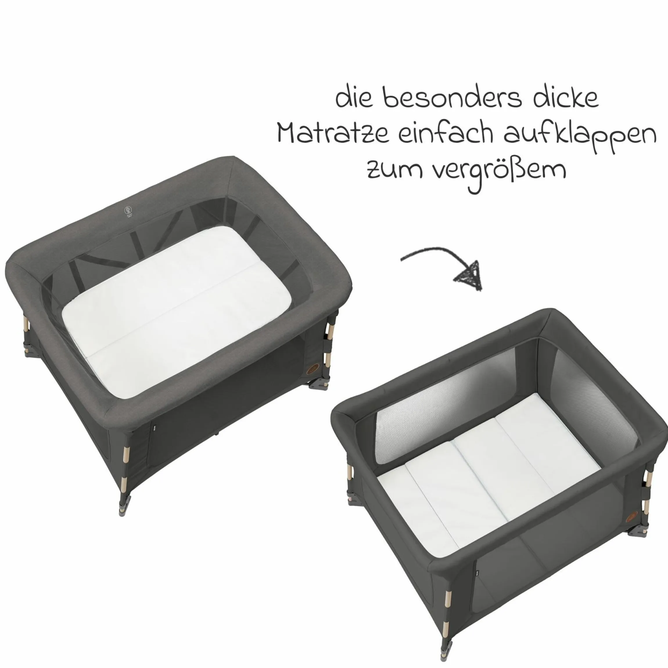 3-in-1 Reisebett Swift Reisebett, Beistellbett, Laufstall mit Matratze & Tragetasche nur 6,70 kg leicht - Beyound - Graphite Eco - Kollektion 2025