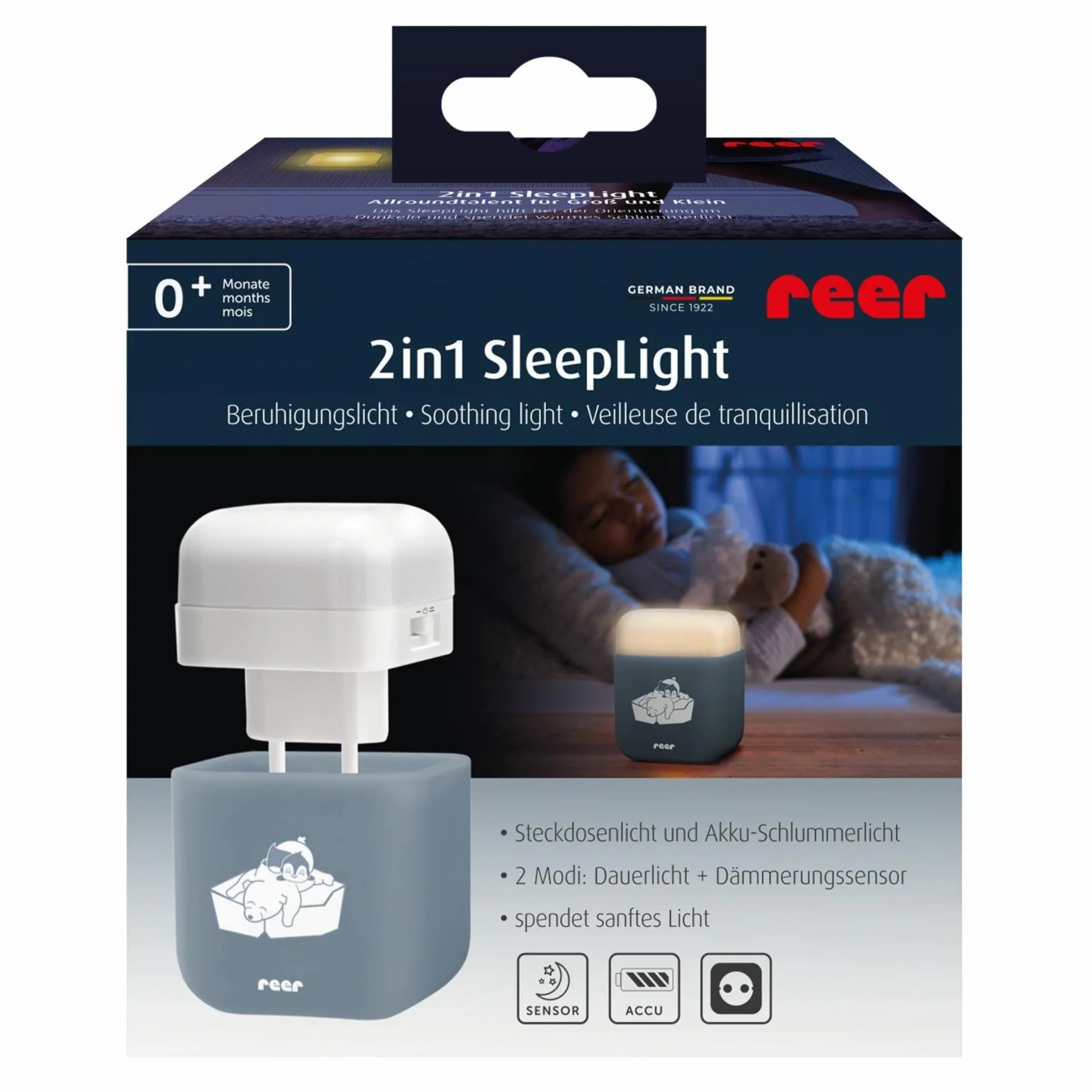 2in1 Steckdosen-Nachtlicht SleepLight mit energiesparende LED-Technologie - Blaugrau