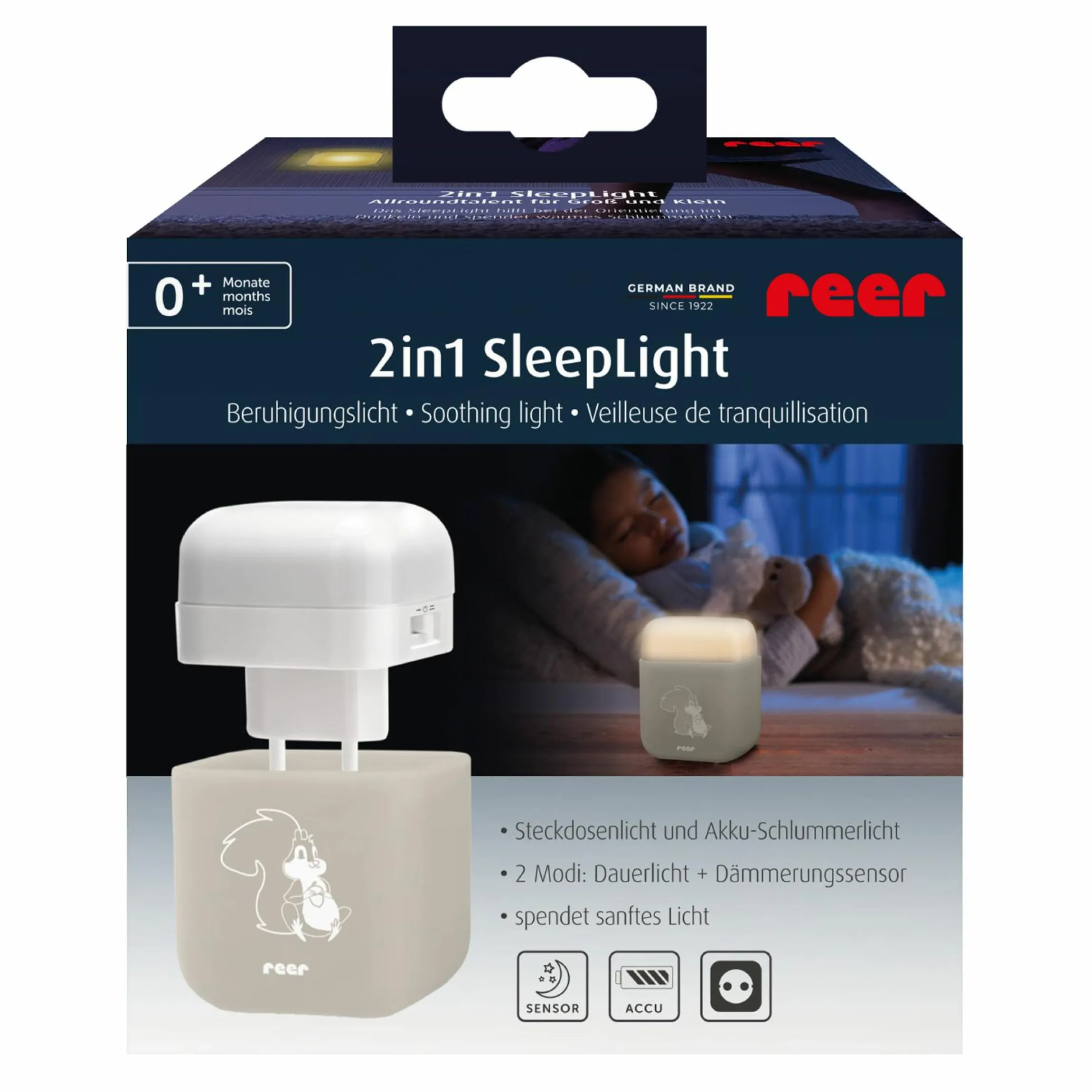2in1 Steckdosen-Nachtlicht SleepLight mit energiesparende LED-Technologie - Creme
