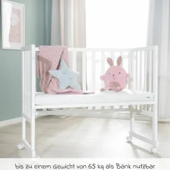 3in1 Stuben- & Beistellbett mit Canvas-Barriere + safe asleep Matratze mit 90 x 45 cm 47 x 99,5 cm - Weiß