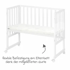 3in1 Stuben- & Beistellbett mit Canvas-Barriere + safe asleep Matratze mit 90 x 45 cm 47 x 99,5 cm - Weiß