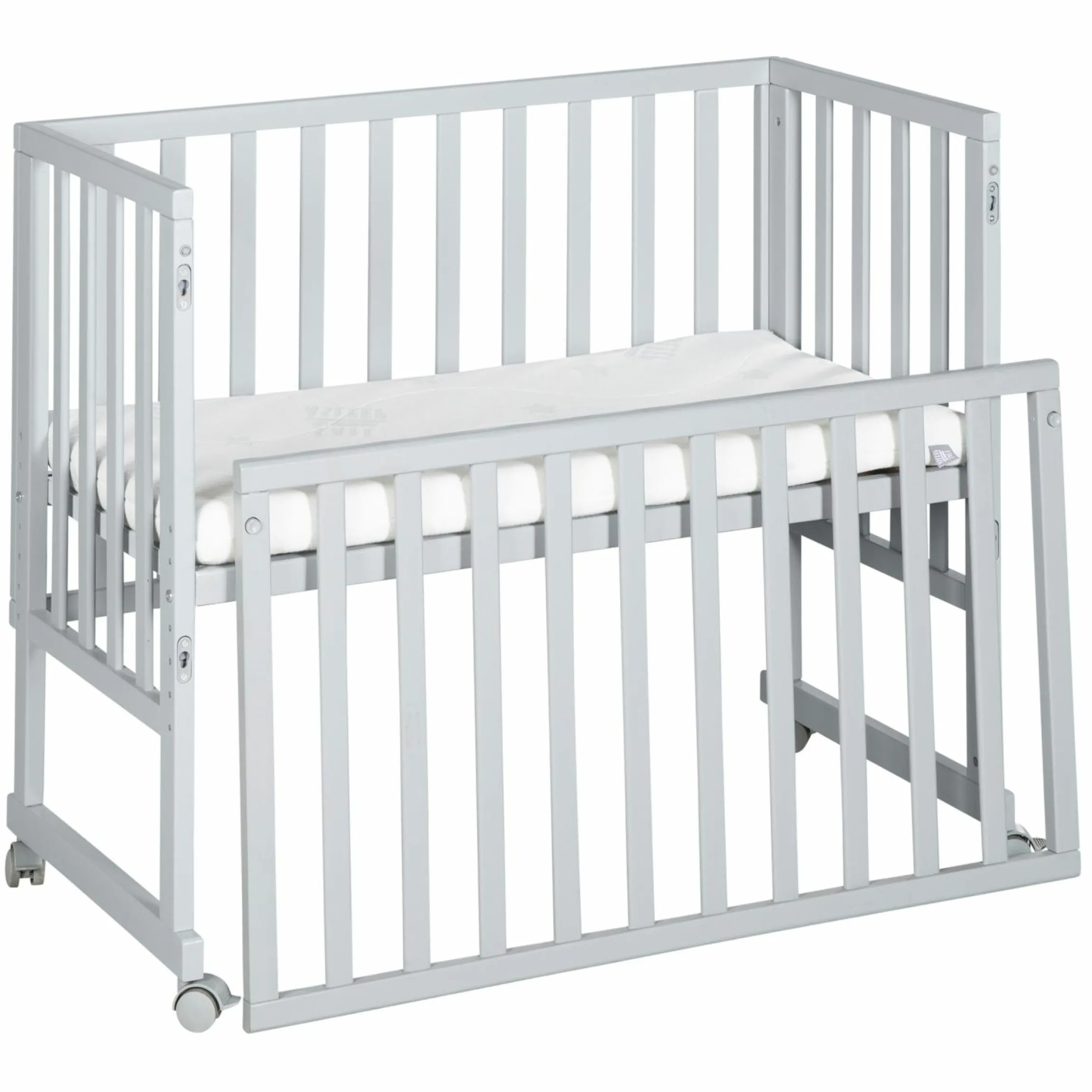 3in1 Stuben- & Beistellbett mit Canvas-Barriere + safe asleep Matratze mit 90 x 45 cm 47 x 99,5 cm - Taupe