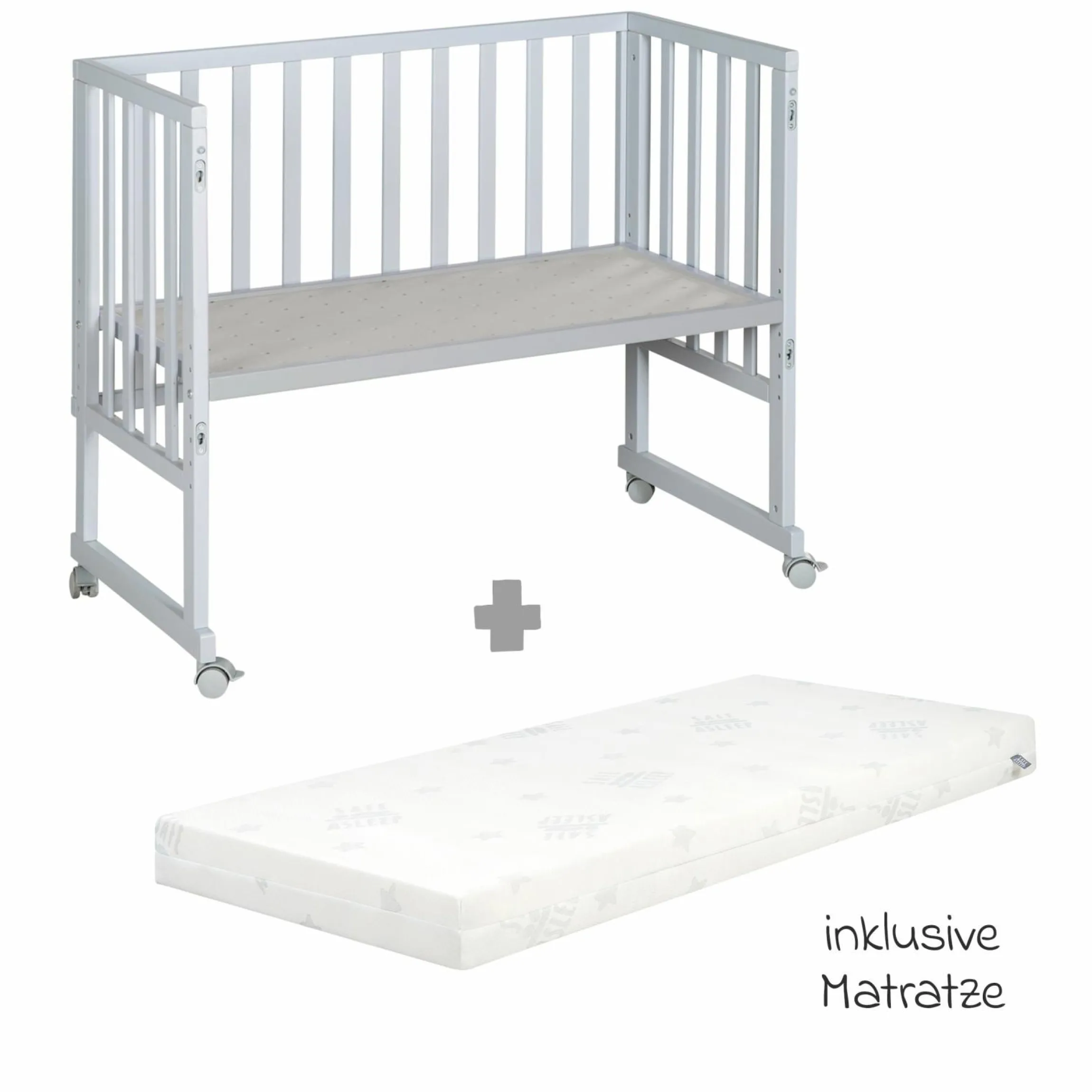 3in1 Stuben- & Beistellbett mit Canvas-Barriere + safe asleep Matratze mit 90 x 45 cm 47 x 99,5 cm - Taupe