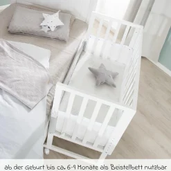 3in1 Stubenbett, Beistellbett, Bank & Matratze & Nestchen Roba Style - Silbergrau - Weiß