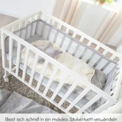 3in1 Stubenbett, Beistellbett, Bank & Matratze & Nestchen Roba Style - Silbergrau - Weiß