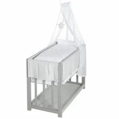 3in1 Stubenbett, Beistellbett, Bank & Textile-Ausstattung - Sternenzauber Grau - Taupe