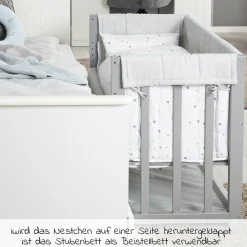 3in1 Stubenbett, Beistellbett, Bank & Textile-Ausstattung - Sternenzauber Grau - Taupe
