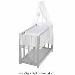 3in1 Stubenbett, Beistellbett, Bank & Textile-Ausstattung - Sternenzauber Grau - Taupe
