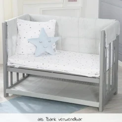 3in1 Stubenbett, Beistellbett, Bank & Textile-Ausstattung - Sternenzauber Grau - Taupe