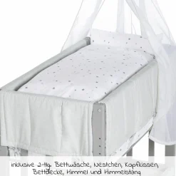 3in1 Stubenbett, Beistellbett, Bank & Textile-Ausstattung - Sternenzauber Grau - Taupe