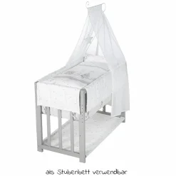 4in1 Stubenbett, Beistellbett, Wiege und Bank & Textile-Ausstattung - Sternenzauber - Grau