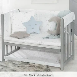 4in1 Stubenbett, Beistellbett, Wiege und Bank & Textile-Ausstattung - Sternenzauber - Grau