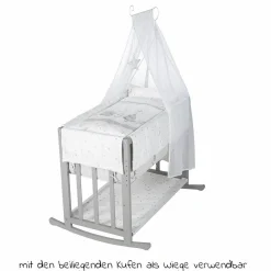 4in1 Stubenbett, Beistellbett, Wiege und Bank & Textile-Ausstattung - Sternenzauber - Grau