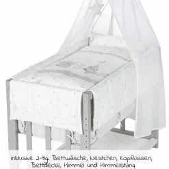 4in1 Stubenbett, Beistellbett, Wiege und Bank & Textile-Ausstattung - Sternenzauber - Grau