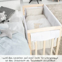 4in1 Stubenbett, Beistellbett, Wiege und Bank & Textile-Ausstattung - Liebhabär - Natur
