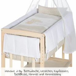 4in1 Stubenbett, Beistellbett, Wiege und Bank & Textile-Ausstattung - Liebhabär - Natur