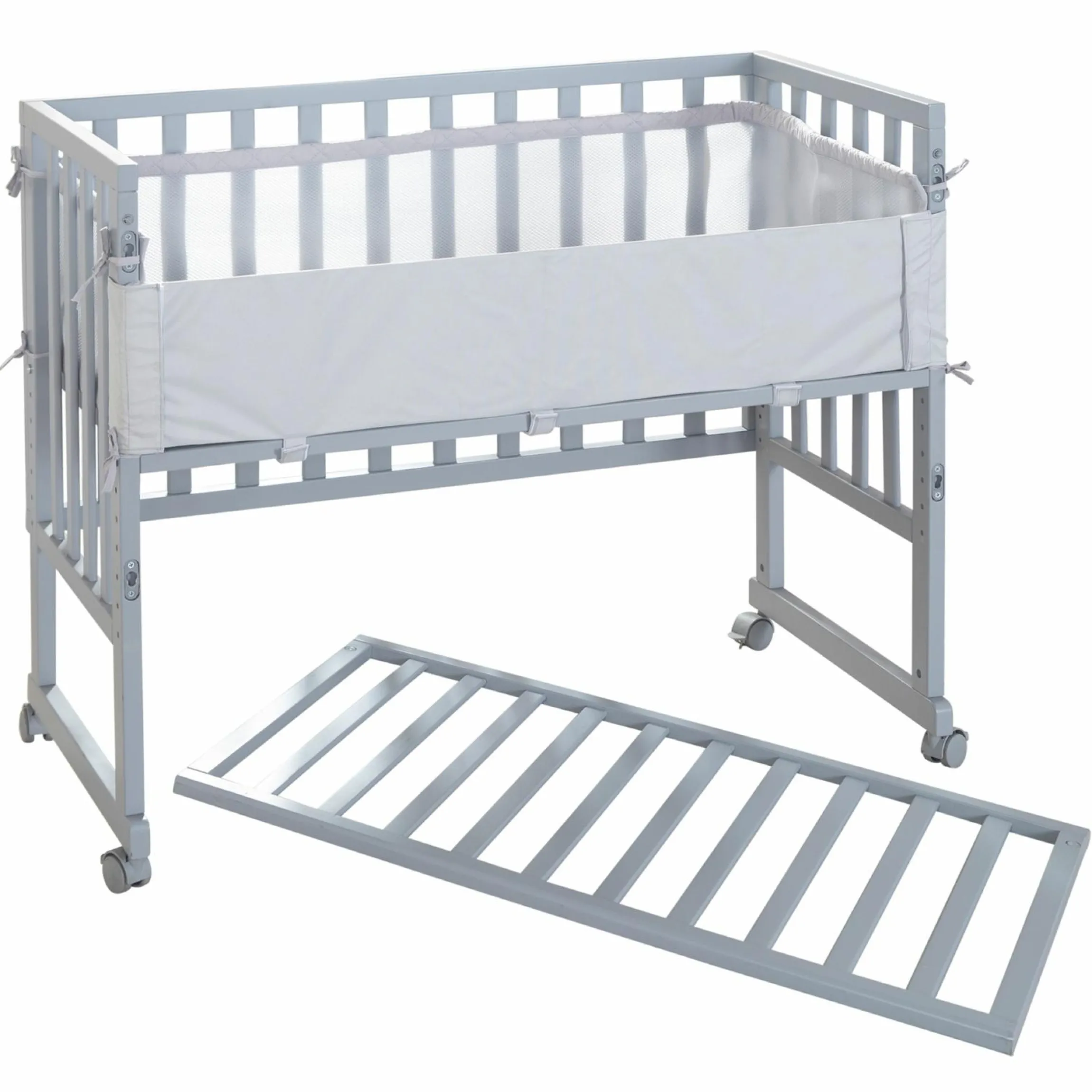 3in1 Stubenbett, Beistellbett, Bank & Matratze & Nestchen Roba Style - Silbergrau - Taupe