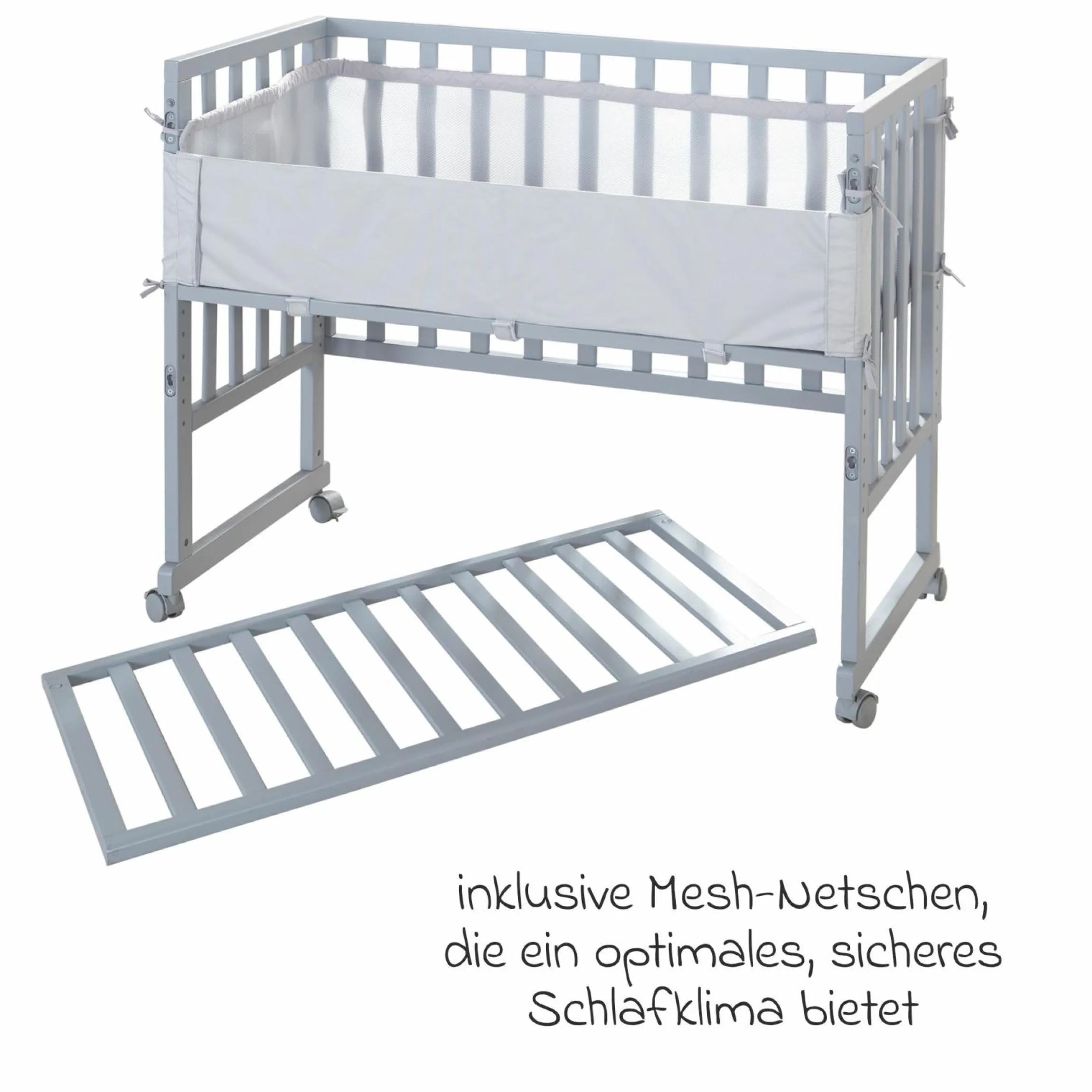 3in1 Stubenbett, Beistellbett, Bank & Matratze & Nestchen Roba Style - Silbergrau - Taupe