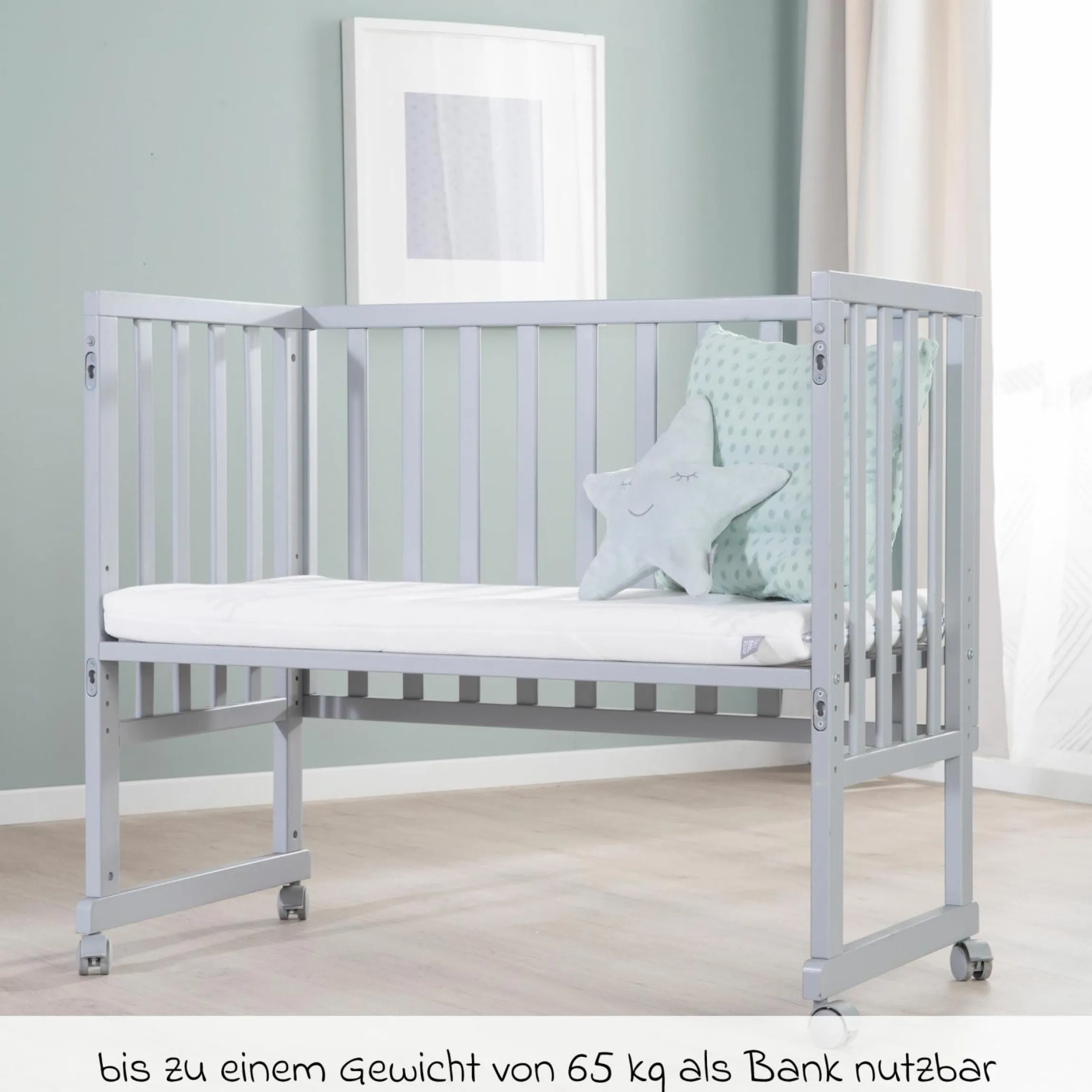 3in1 Stubenbett, Beistellbett, Bank & Matratze & Nestchen Roba Style - Silbergrau - Taupe