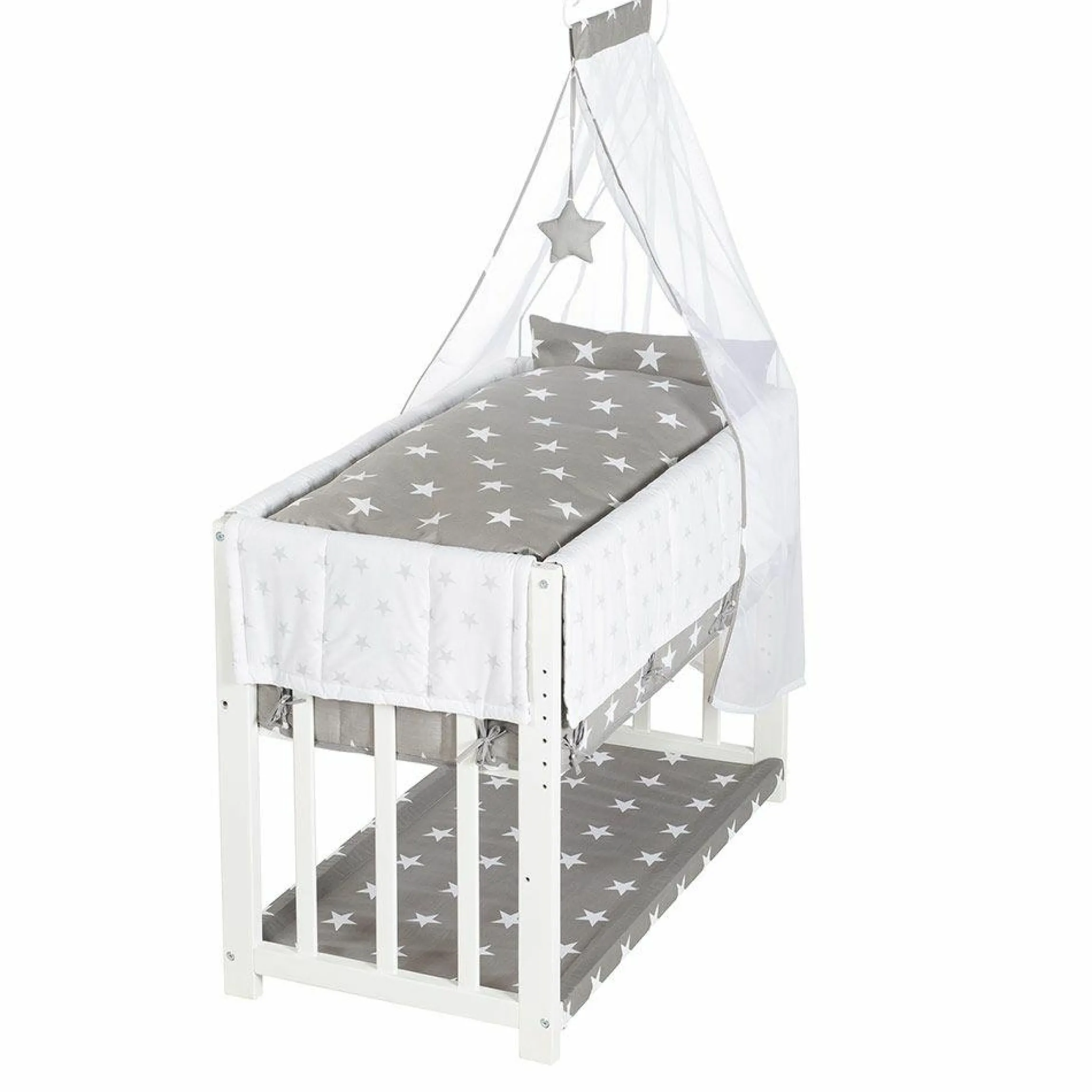 3in1 Stubenbett, Beistellbett, Bank & Textile-Ausstattung - Little Stars - Weiß