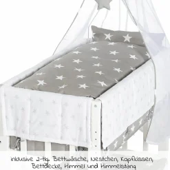 3in1 Stubenbett, Beistellbett, Bank & Textile-Ausstattung - Little Stars - Weiß