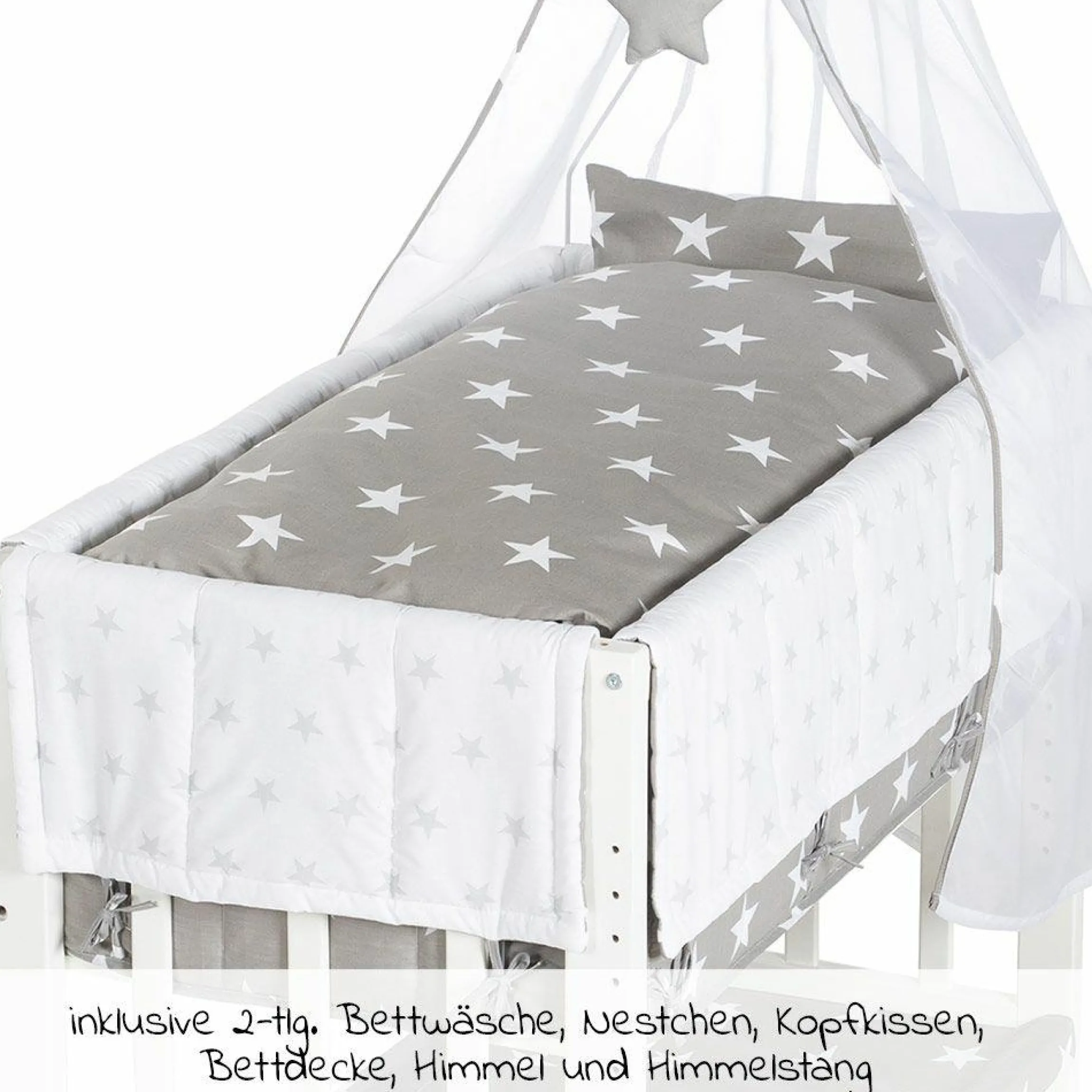 3in1 Stubenbett, Beistellbett, Bank & Textile-Ausstattung - Little Stars - Weiß