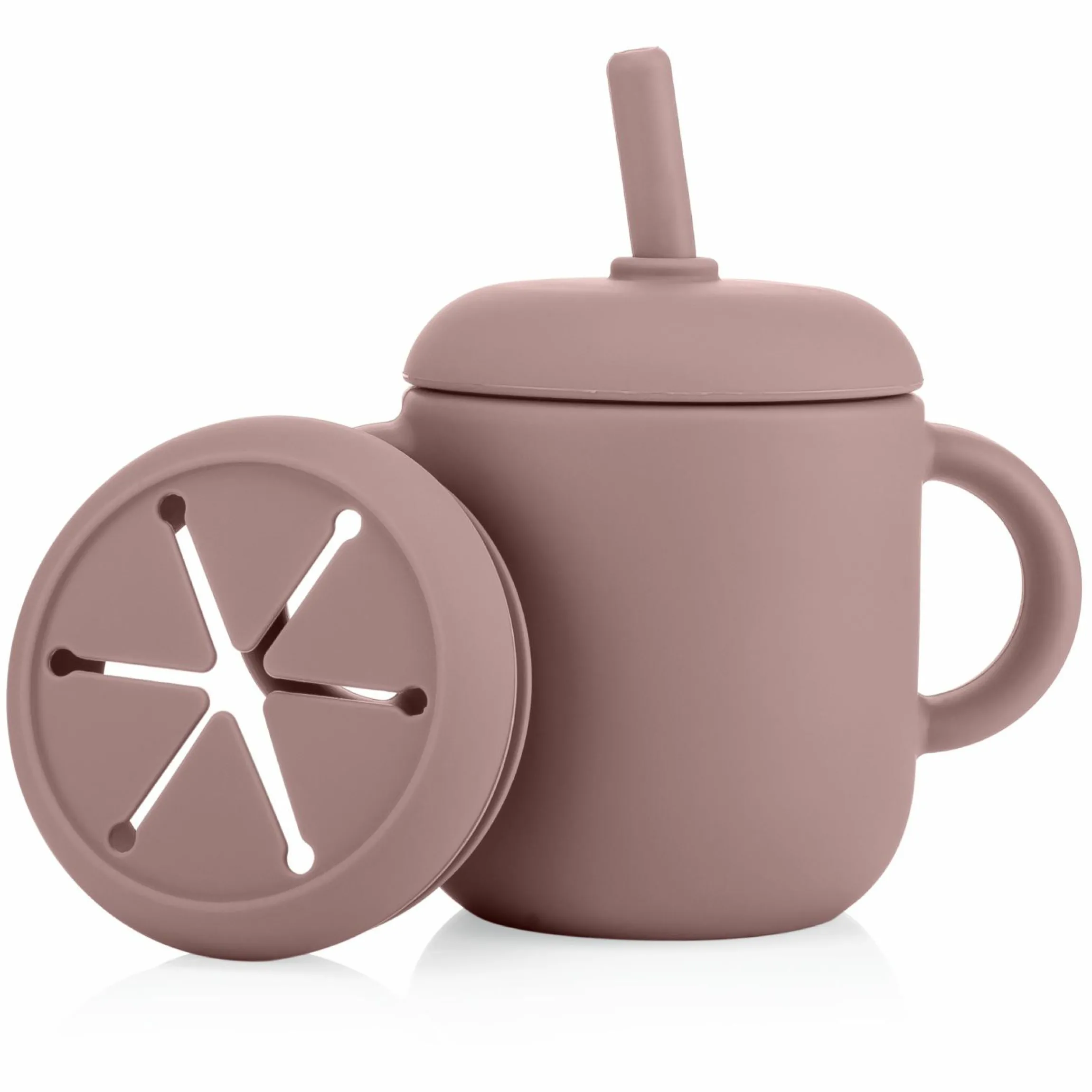2in1 Trink- und Snackbecher mit Trinkhalm aus 100% lebensmittelechtes Silikon - Rosa