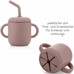 2in1 Trink- und Snackbecher mit Trinkhalm aus 100% lebensmittelechtes Silikon - Rosa