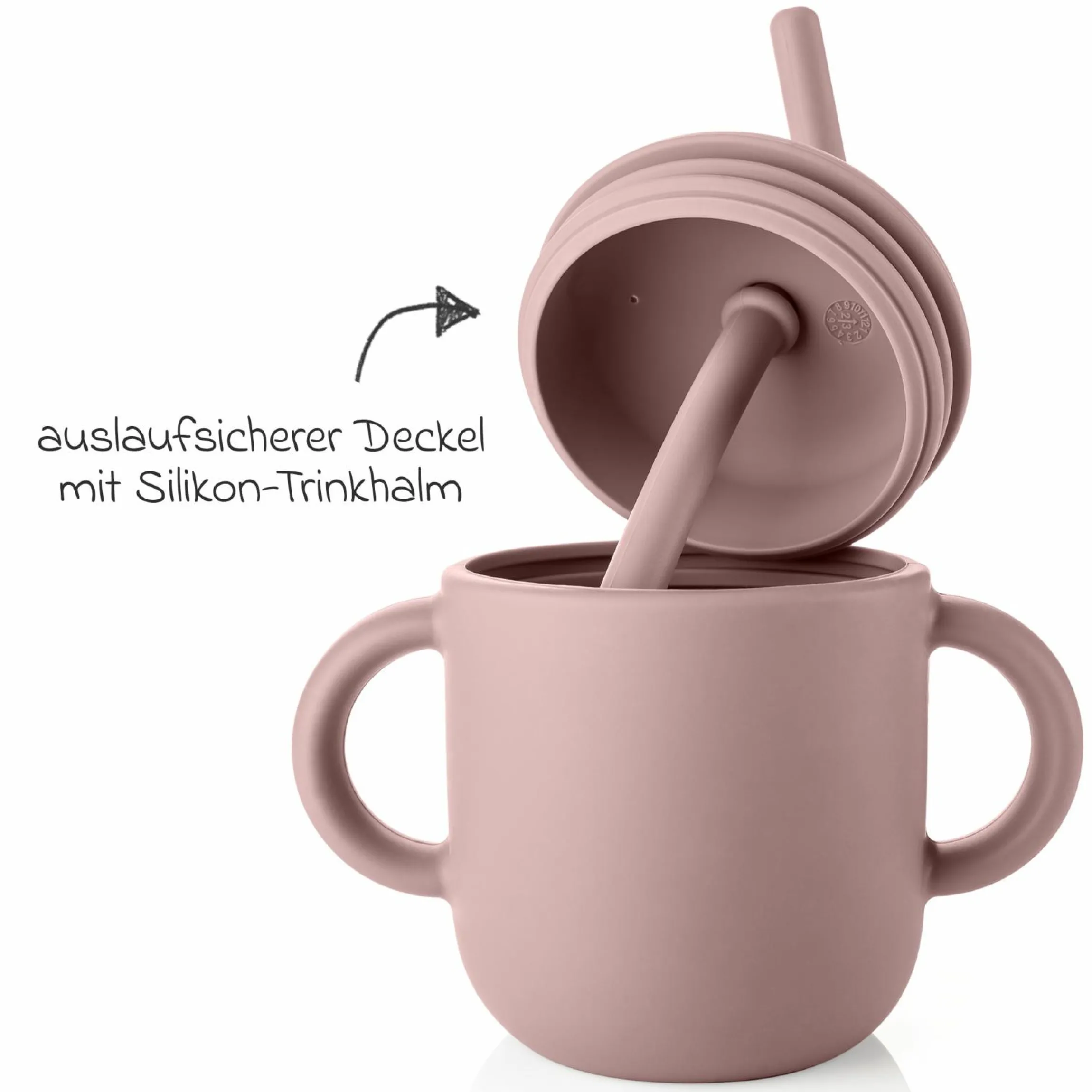 2in1 Trink- und Snackbecher mit Trinkhalm aus 100% lebensmittelechtes Silikon - Rosa
