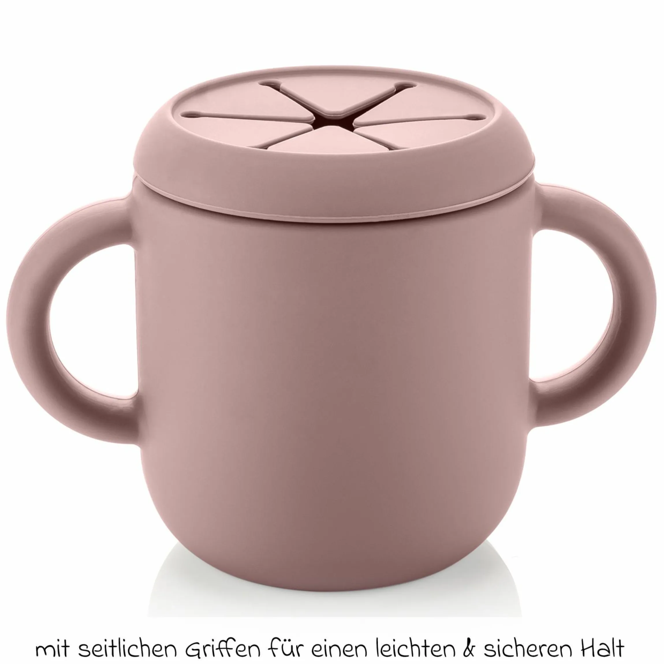 2in1 Trink- und Snackbecher mit Trinkhalm aus 100% lebensmittelechtes Silikon - Rosa