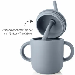 2in1 Trink- und Snackbecher mit Trinkhalm aus 100% lebensmittelechtes Silikon - Blau