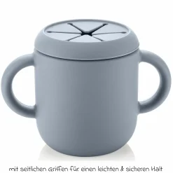 2in1 Trink- und Snackbecher mit Trinkhalm aus 100% lebensmittelechtes Silikon - Blau
