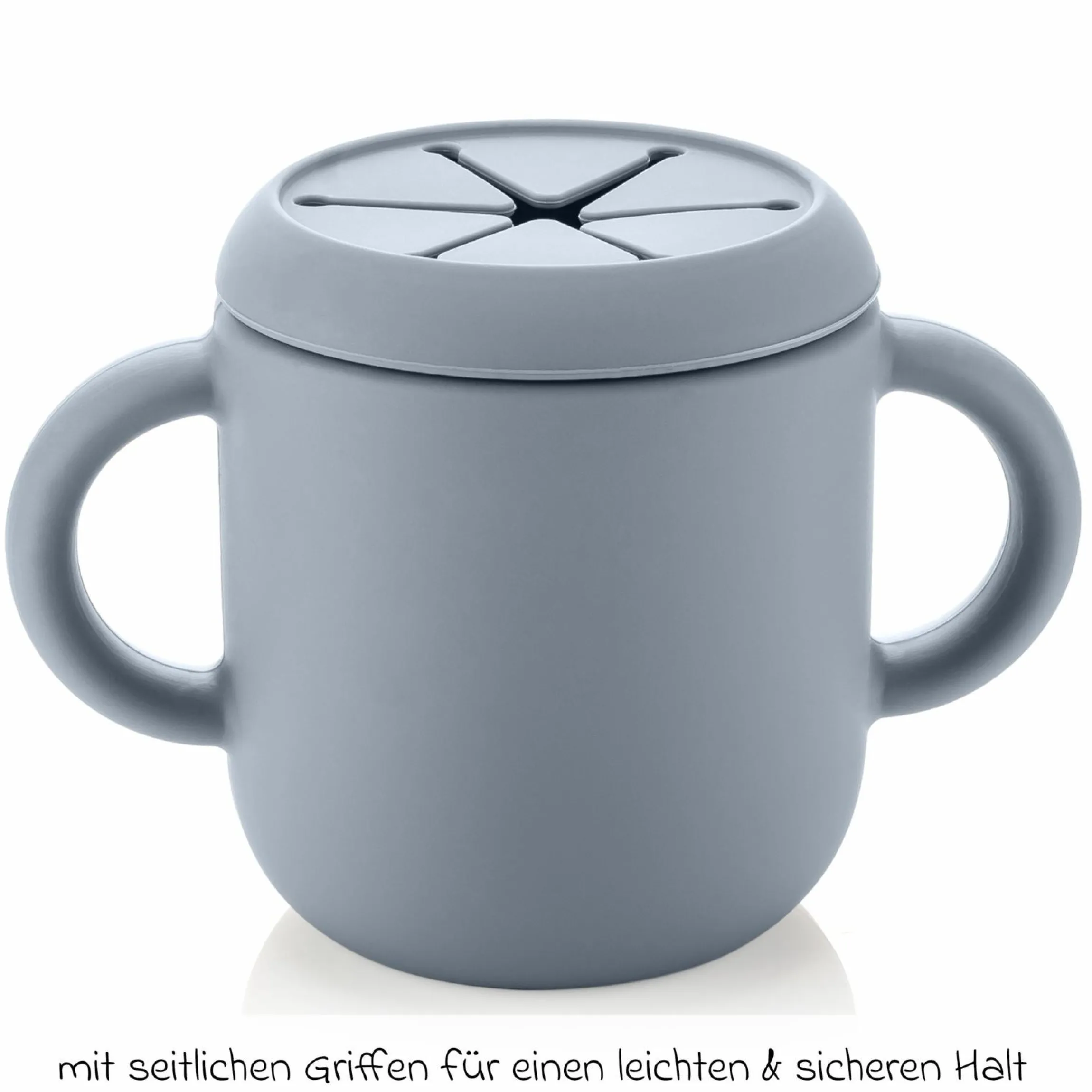 2in1 Trink- und Snackbecher mit Trinkhalm aus 100% lebensmittelechtes Silikon - Blau