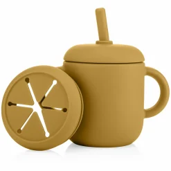 2in1 Trink- und Snackbecher mit Trinkhalm aus 100% lebensmittelechtes Silikon - Gelb