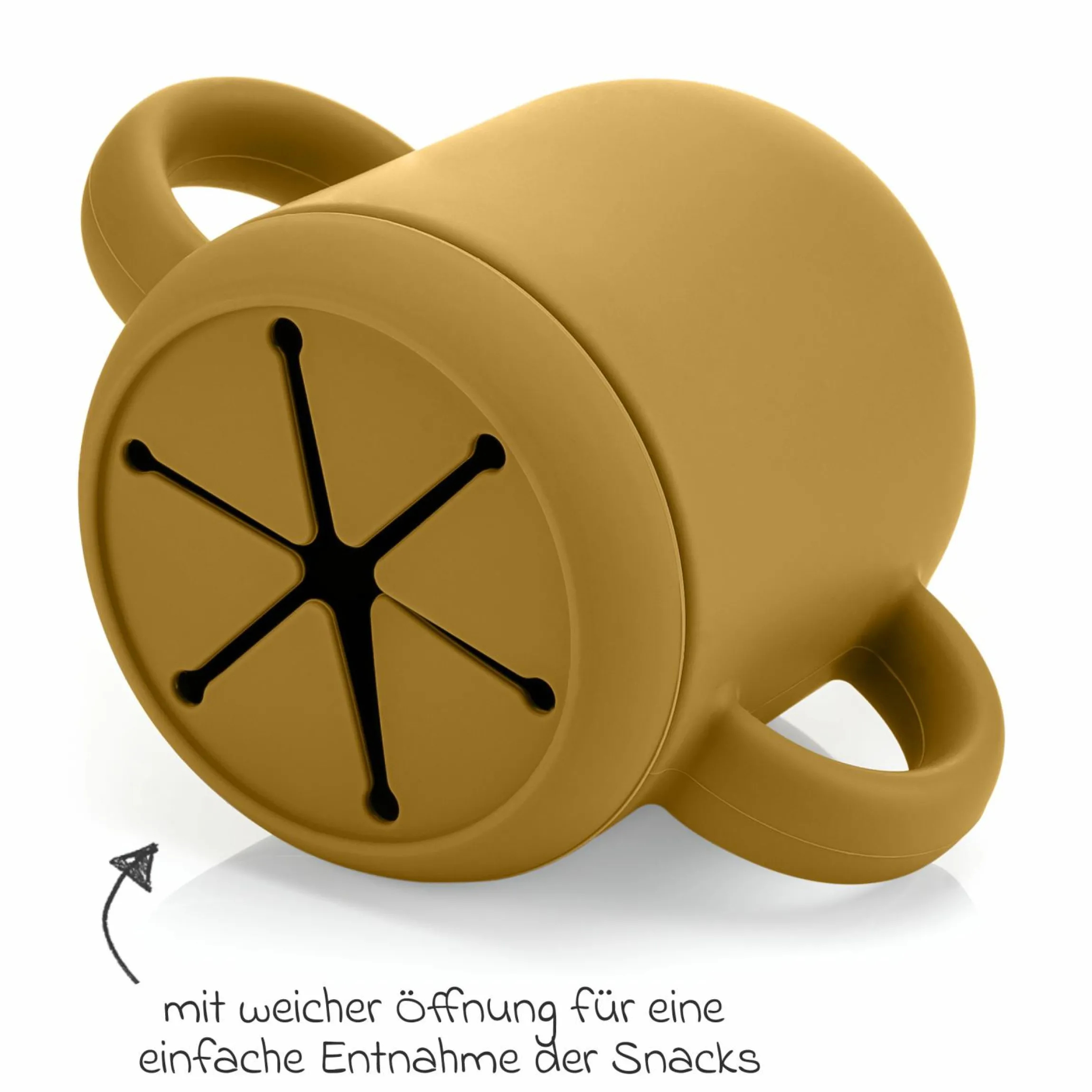 2in1 Trink- und Snackbecher mit Trinkhalm aus 100% lebensmittelechtes Silikon - Gelb