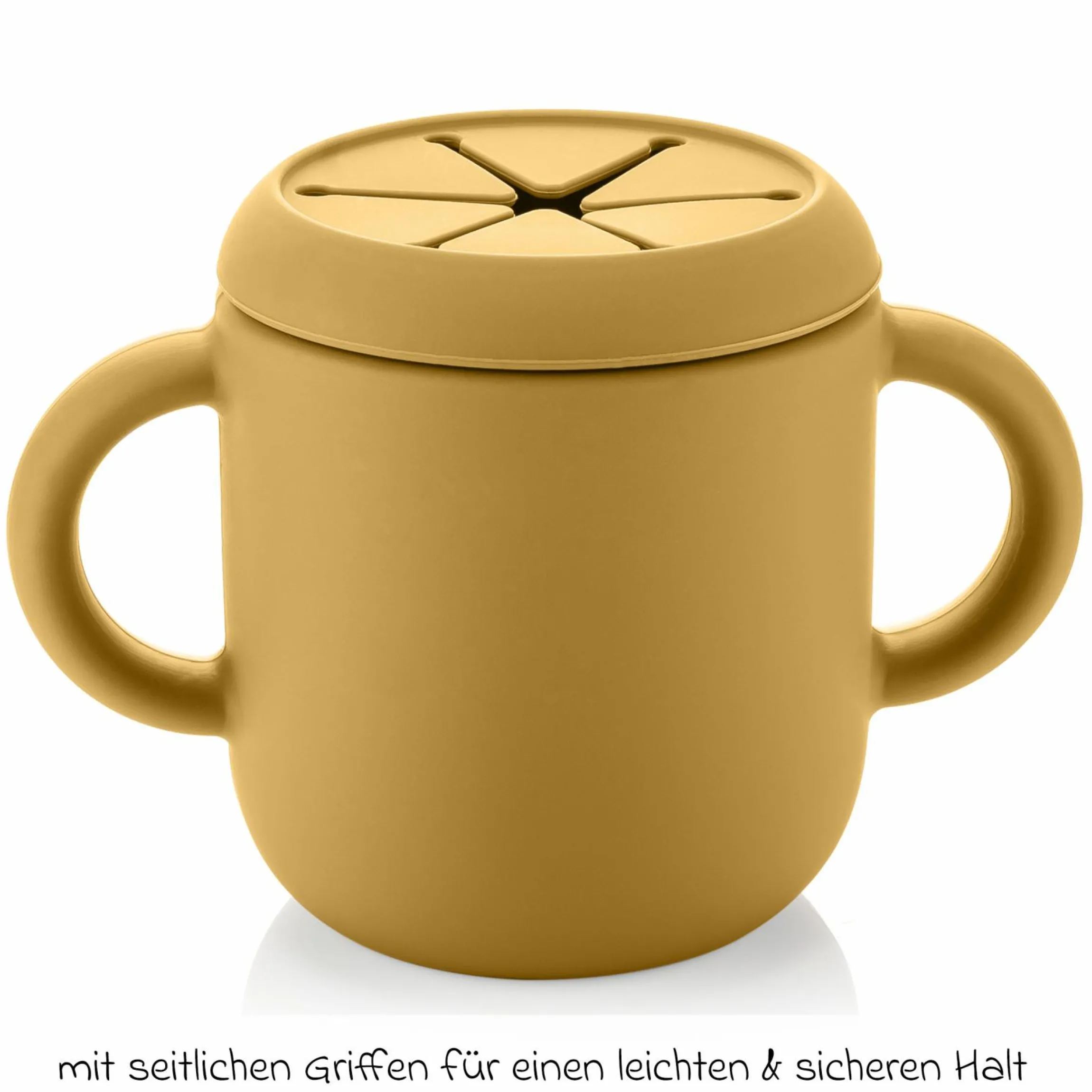 2in1 Trink- und Snackbecher mit Trinkhalm aus 100% lebensmittelechtes Silikon - Gelb