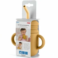 2in1 Trink- und Snackbecher mit Trinkhalm aus 100% lebensmittelechtes Silikon - Gelb