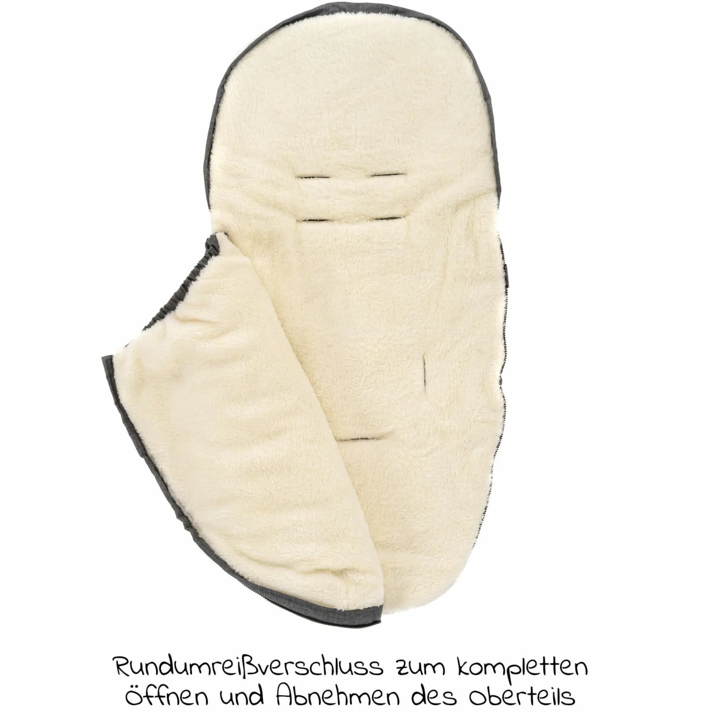 2in1 Universal-Fleece-Fußsack Sitzauflage und Fußsack mit Kapuze für Babyschale, Babywanne und Buggy, inkl. Tasche - Grau