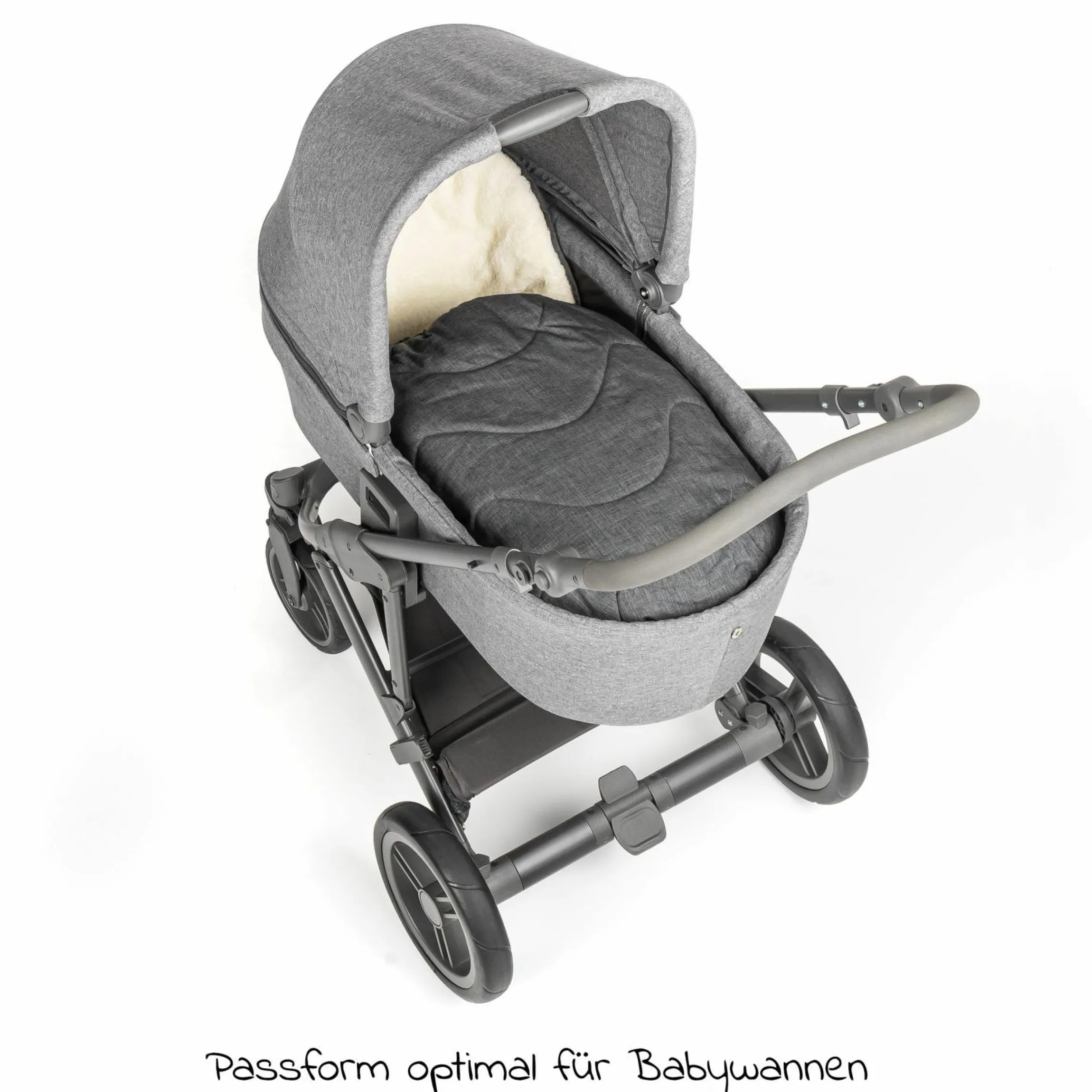 2in1 Universal-Fleece-Fußsack Sitzauflage und Fußsack mit Kapuze für Babyschale, Babywanne und Buggy, inkl. Tasche - Grau