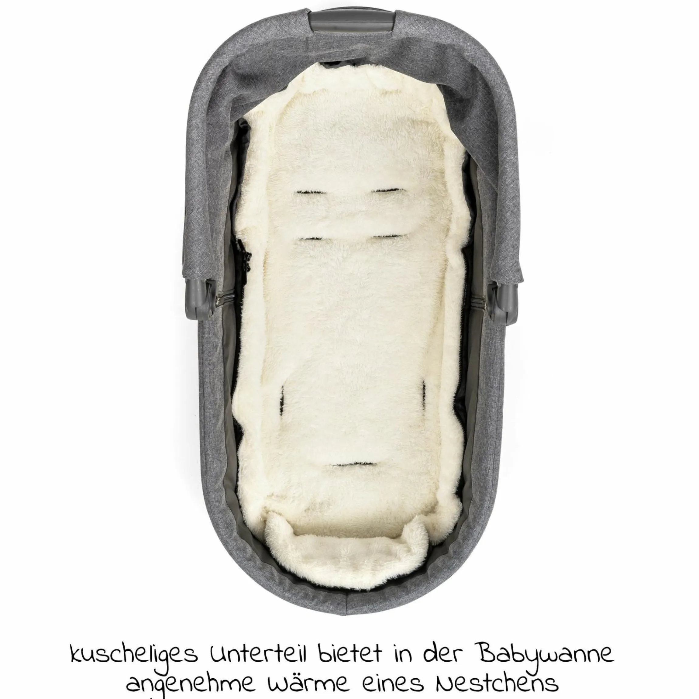 2in1 Universal-Fleece-Fußsack Sitzauflage und Fußsack mit Kapuze für Babyschale, Babywanne und Buggy, inkl. Tasche - Grau