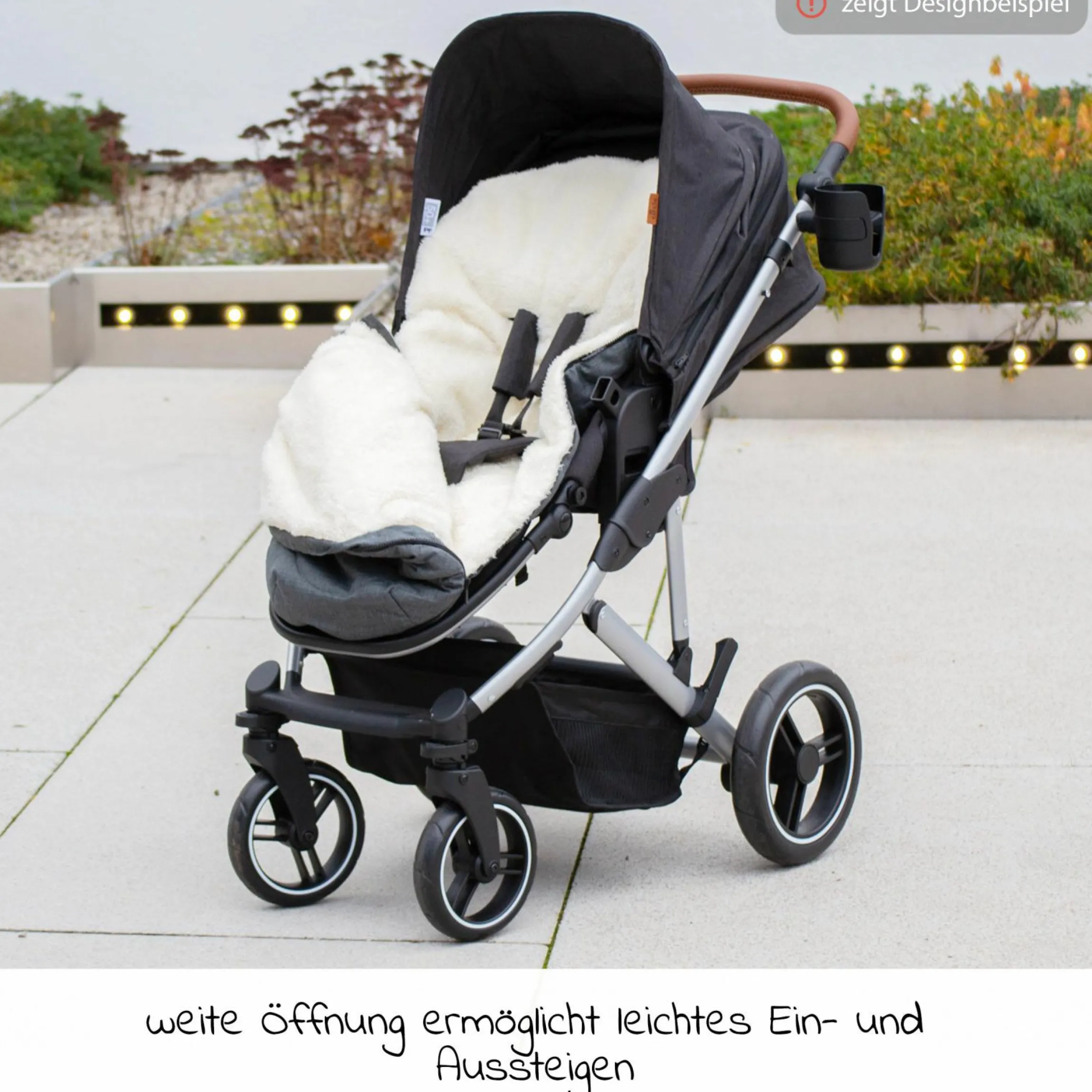 2in1 Universal-Fleece-Fußsack Sitzauflage und Fußsack mit Kapuze für Babyschale, Babywanne und Buggy, inkl. Tasche - Grau